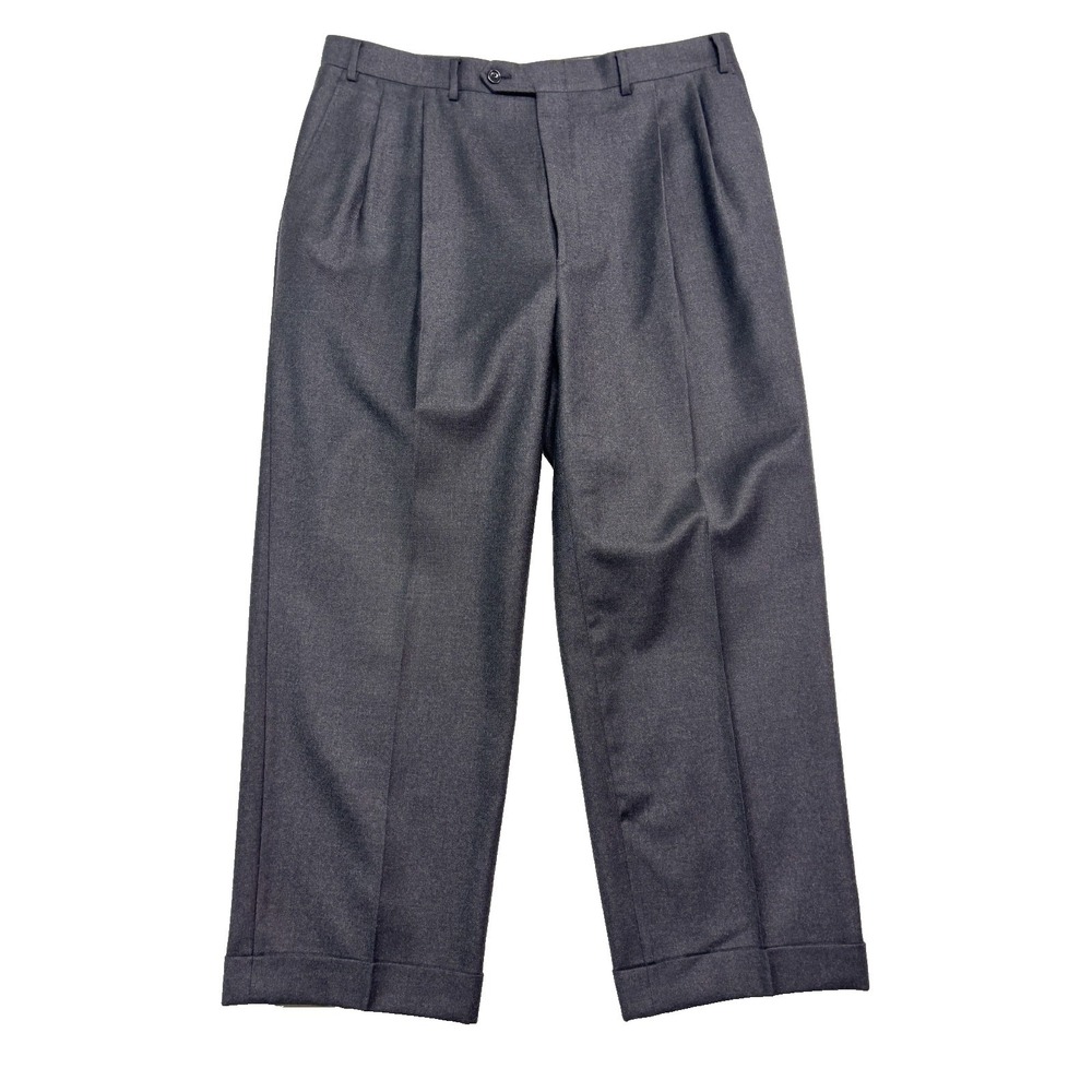Canali 36x28 Charcoal Flannel Wool Dress Suit Pants Italy Pleated Cuffed Trouser